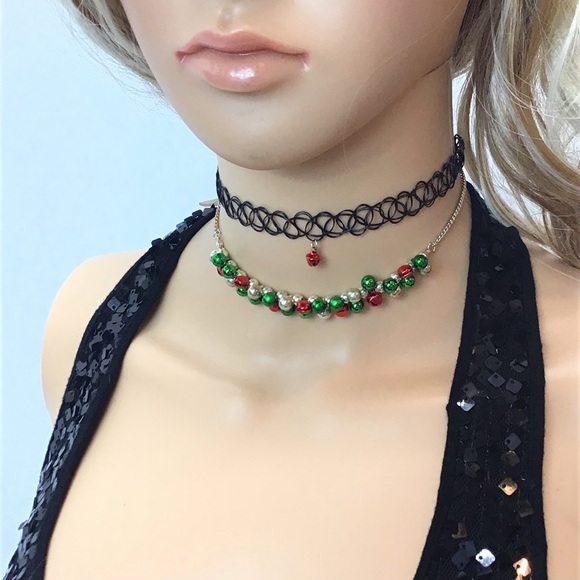 Claire’s Jingle Bell Christmas Holiday Mixed Choker Necklace 2-Pack Set - Picture 7 of 8